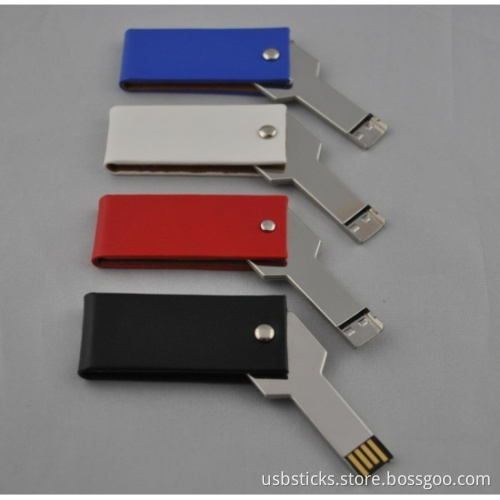 metal key usb flash drive with twist leather case